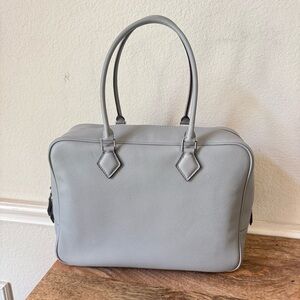 *FLAW LEATHER INSIDE & OUT | Light Blue Plume 32 Classic Box Satchel Zipper S17